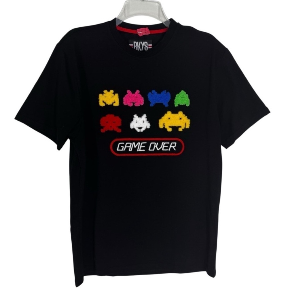 BKYS PacMan Game Over Chenille Graphic on Cotton T Short Black Size M